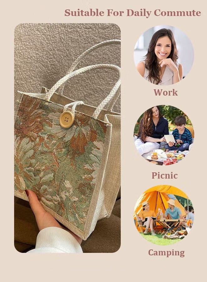 ميكسد أنماط هندسية عطلة نمط مقابض مزدوجة مربع حقيبة السيدات أزرار ديكور لون كتلة مربع حقيبة يد السيدات الكتان مقابض - Image 5