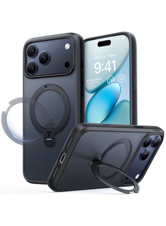 TORRAS iPhone 17 Pro Max Case Ostand Spin Series, 360° Rotating Magnetic Stand, MagSafe Compatible, Military Grade Protection with Kickstand – black - Image 3