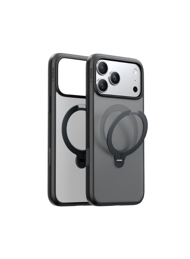 TORRAS iPhone 17 Pro Max Case Ostand Spin Series, 360° Rotating Magnetic Stand, MagSafe Compatible, Military Grade Protection with Kickstand – black - Image 2