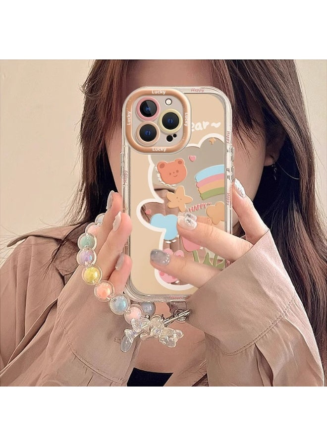 NIBEMINENT Box Boy Protective TPU Case Cover For iPhone 15 Pro Max, Cream Mirror With Chain - Image 1