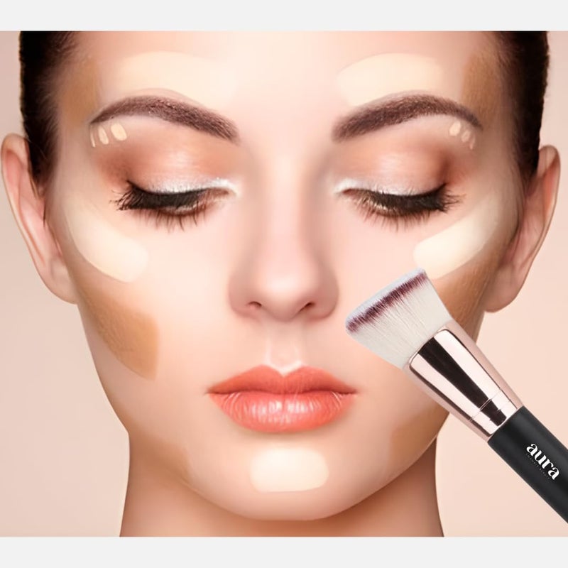 Aura Facial Makeup Brushes, 2 Pcs Double Ended Makeup Brushes for Applying Liquid, Cream and Powder. Includes flat, contour, angled and blending brushes. Foundation and blending brushes. Kabuki - Image 4