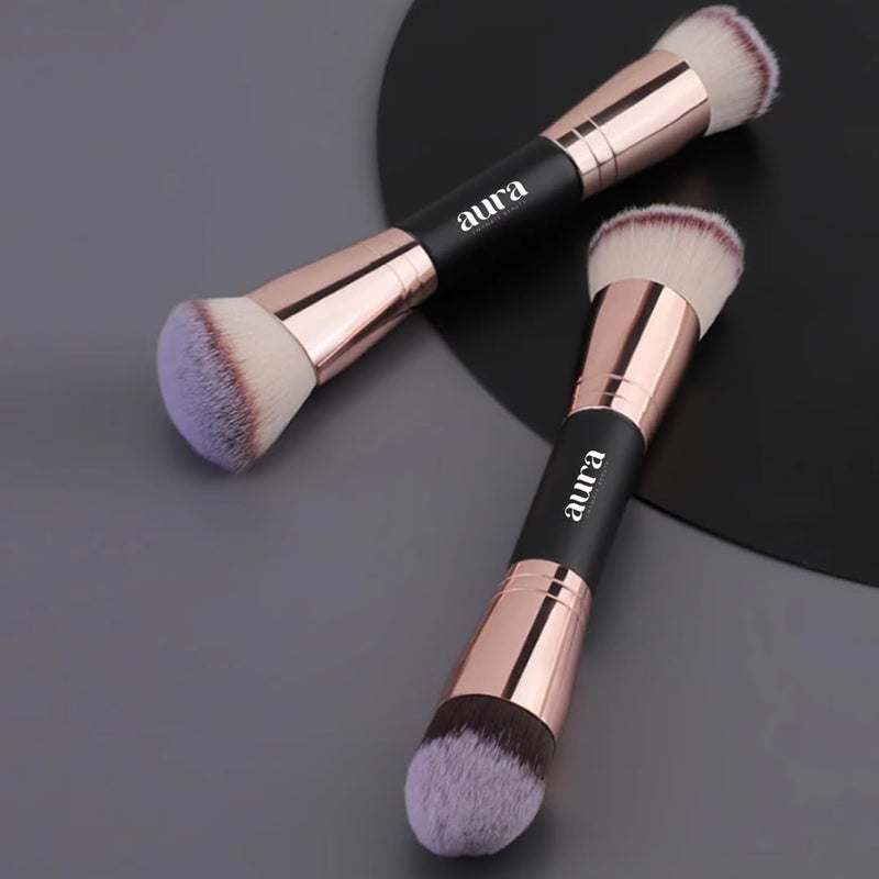 Aura Facial Makeup Brushes, 2 Pcs Double Ended Makeup Brushes for Applying Liquid, Cream and Powder. Includes flat, contour, angled and blending brushes. Foundation and blending brushes. Kabuki - Image 5