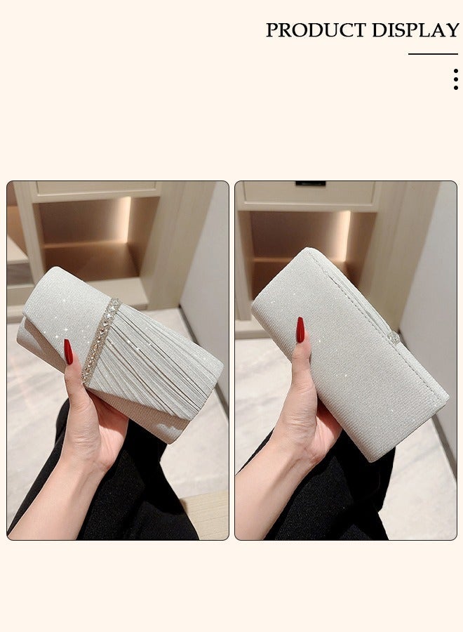 DUNISO Womens Evening Clutch Bag All-matching Pleated Handbag Exquisite Evening Clutch Bag Banquet Wedding Clutch Purse Fashion Pleated Clutch Purse For Women All-match Shoulder Bag Evening Clutch Bag - Image 2