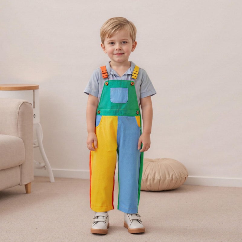 Fernvia Toddler Kids Baby Boy Girl Contrast Color Overalls Pants Clothes 2T 3T 4T 5T Adjustble Shoulder Strap Romper Workwear (A-Contrast color, 2-3 Years) - Image 3
