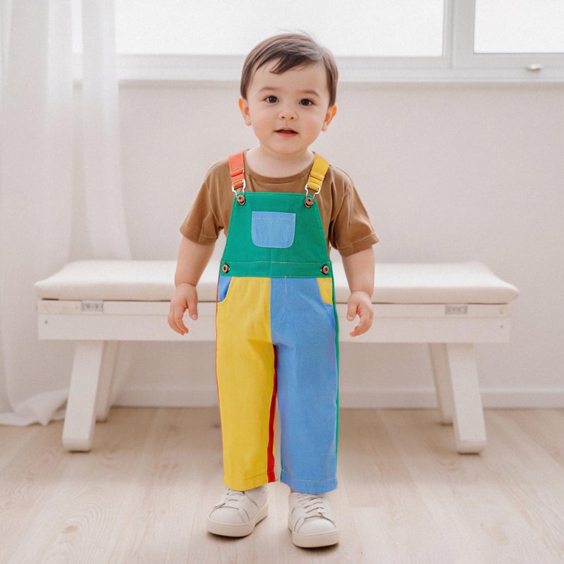 Fernvia Toddler Kids Baby Boy Girl Contrast Color Overalls Pants Clothes 2T 3T 4T 5T Adjustble Shoulder Strap Romper Workwear (A-Contrast color, 2-3 Years) - Image 2