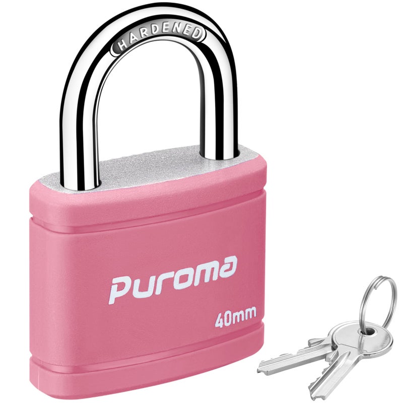 Puroma Keyed Padlock with 2 Keys Alike, 7/8 Inch Locker Lock 40mm Heavy-Duty Locks for Gate Fence Hasp Cabinet Toolbox School Gym Locker (Pink) - Image 1