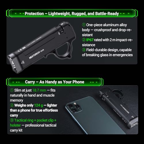 NEXTORCH TA70 EDC Tactical Flashlight,Flat Flashlight Rechargeable,3500 Lumens Tactical/Duty Dual-Switch LED Slim Flashlight with Stainless Clip for Outdoor Daliy Use Emergency - Image 5
