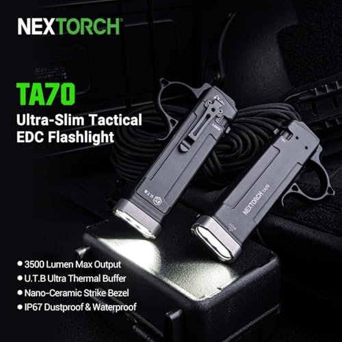 NEXTORCH TA70 EDC Tactical Flashlight,Flat Flashlight Rechargeable,3500 Lumens Tactical/Duty Dual-Switch LED Slim Flashlight with Stainless Clip for Outdoor Daliy Use Emergency - Image 2