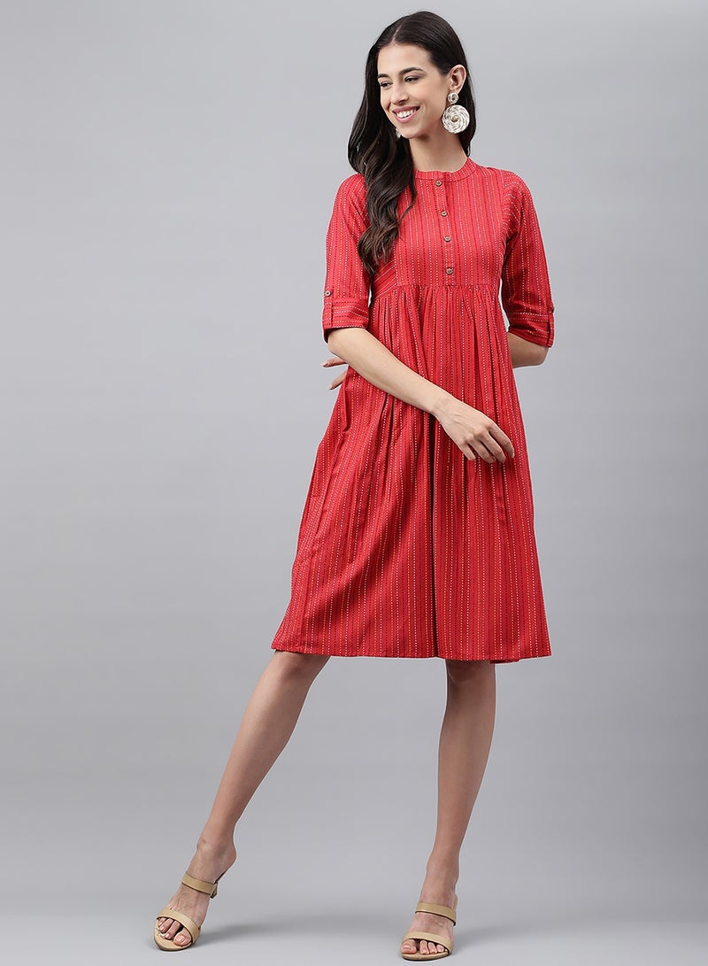 IndHeritage Premium Dress - Latest collection - Pure cotton Red colour knee length dress - Indo Western - Image 3