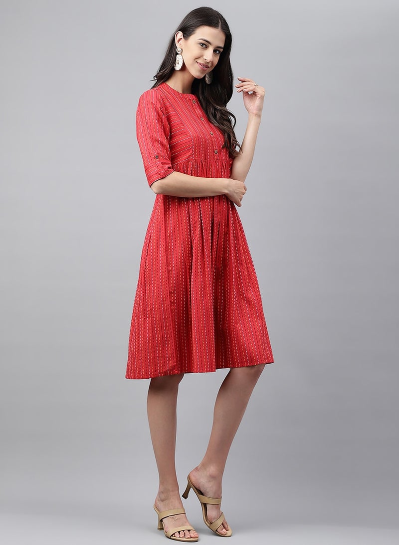 IndHeritage Premium Dress - Latest collection - Pure cotton Red colour knee length dress - Indo Western - Image 5