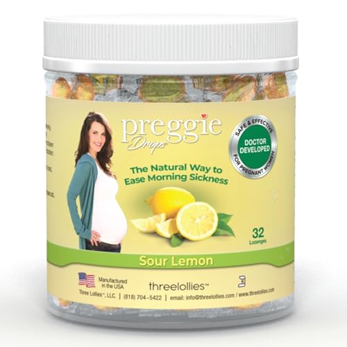 Three Lollies Preggie Pop Drops Pregnancy Nausea Relief Morning Sickness Candy with Essential Oils for Pregnant Women – Natural Sour Lemon, 32 Count - Image 1