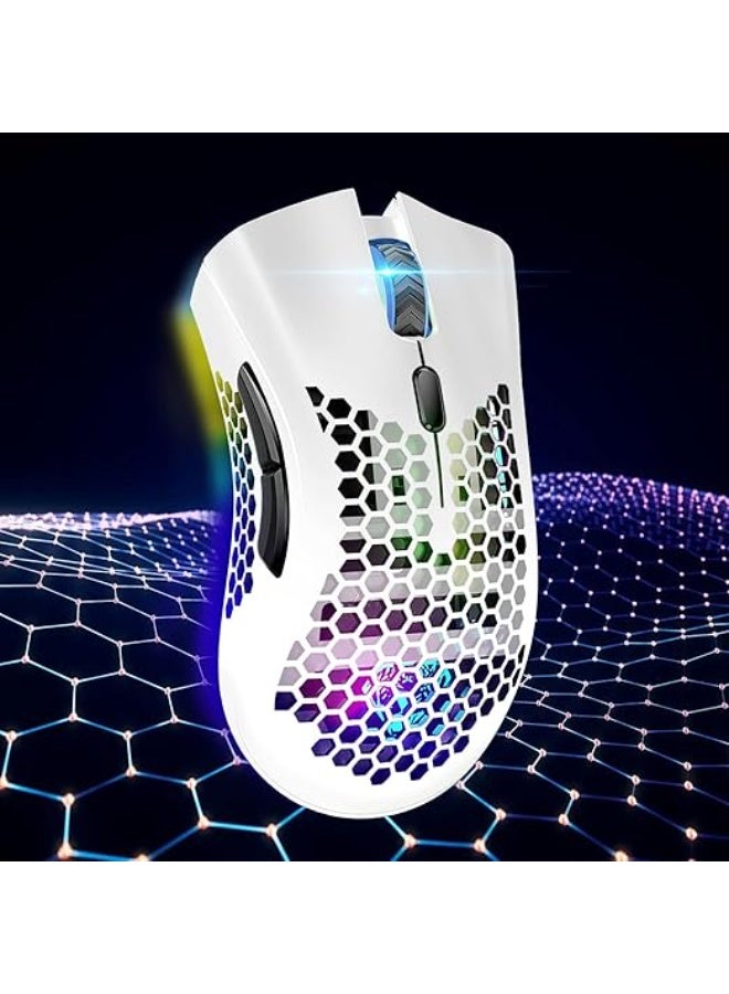 VEGCOO الماوس الألعاب، الماوس اللاسلكي القابل لإعادة الشحن مع الماوس اللاسلكي الألعاب مع RGB الضوء / النقر الصامت / DPI القابل للتعديل، الماوس الكمبيوتر البصري للكمبيوتر المحمول، الكمبيوتر الشخصي (C23 الأبيض) - Image 4