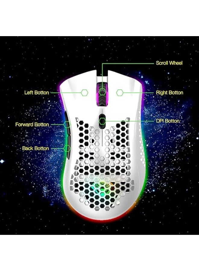 VEGCOO الماوس الألعاب، الماوس اللاسلكي القابل لإعادة الشحن مع الماوس اللاسلكي الألعاب مع RGB الضوء / النقر الصامت / DPI القابل للتعديل، الماوس الكمبيوتر البصري للكمبيوتر المحمول، الكمبيوتر الشخصي (C23 الأبيض) - Image 3