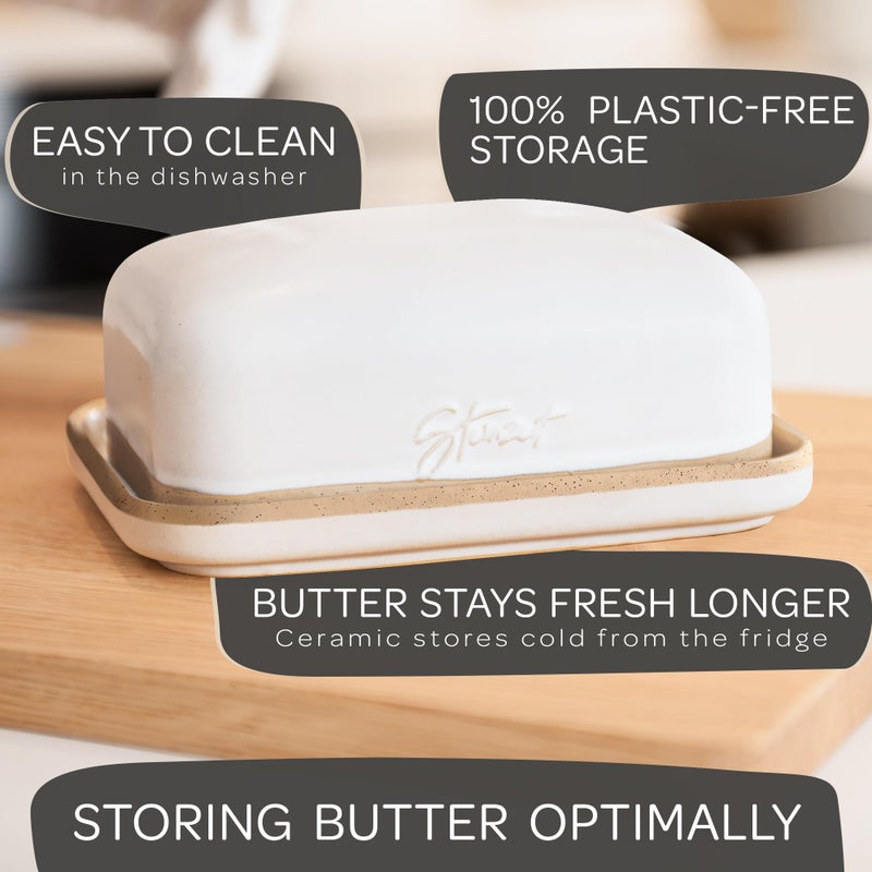 STEINZEIT Butter Dish with Lid (4.9 in x 6.9 in) - Ceramic Butter Dish - Large Butter Container for 2 pcs of Western Butter - Butter Dish with Lid for Countertop - Butter Holder Dishwasher Safe - Image 3