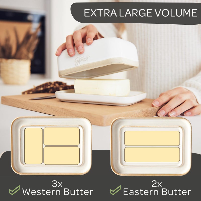 STEINZEIT Butter Dish with Lid (4.9 in x 6.9 in) - Ceramic Butter Dish - Large Butter Container for 2 pcs of Western Butter - Butter Dish with Lid for Countertop - Butter Holder Dishwasher Safe - Image 4