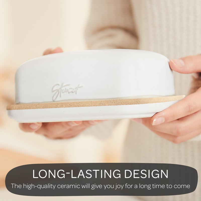 STEINZEIT Butter Dish with Lid (4.9 in x 6.9 in) - Ceramic Butter Dish - Large Butter Container for 2 pcs of Western Butter - Butter Dish with Lid for Countertop - Butter Holder Dishwasher Safe - Image 5