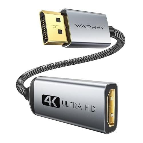 Warrky محول وركي DisplayPort إلى HDMI بدقة 4K، أحادي الاتجاه [هيكل معدني، دبابيس مطلية بالذهب] محول مصدر Display Port إلى شاشة HDMI 1080P@120Hz متوافق مع HP و AMD و NVIDIA. ذكر إلى أنثى - Image 1