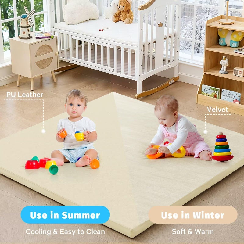 ILPEOD Waterproof Baby Play Mat for Floor 1.3"Thick Memory Foam 47*47 Cushion Playpen Playmat Tummy Time Crawling Mat Nursery Rug Pad Mattress Create Soft & Safe Area for Infants,Toddler,Kids,Beige - Image 4