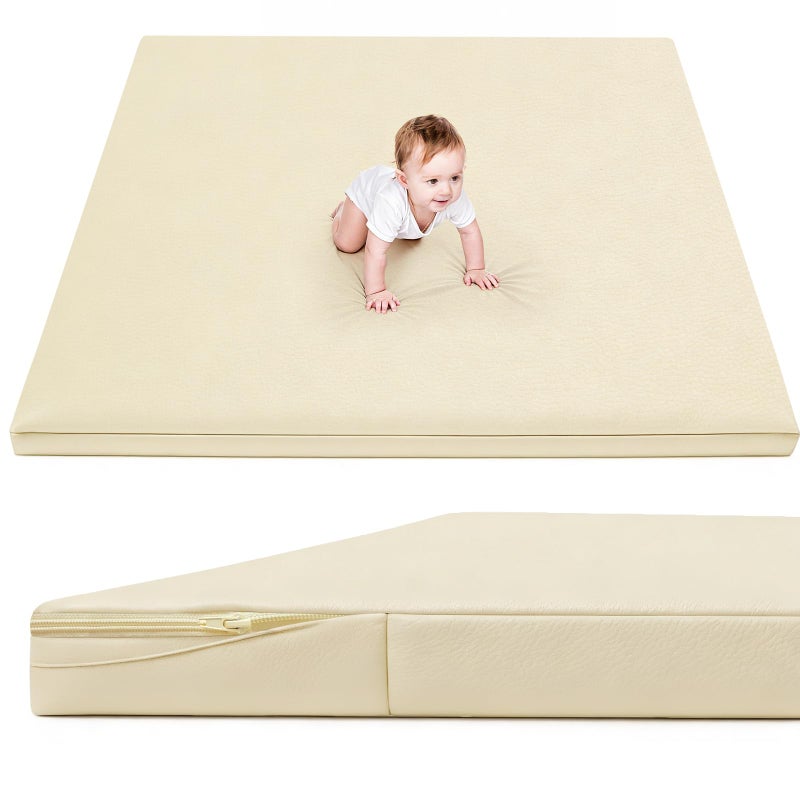 ILPEOD Waterproof Baby Play Mat for Floor 1.3"Thick Memory Foam 47*47 Cushion Playpen Playmat Tummy Time Crawling Mat Nursery Rug Pad Mattress Create Soft & Safe Area for Infants,Toddler,Kids,Beige - Image 1