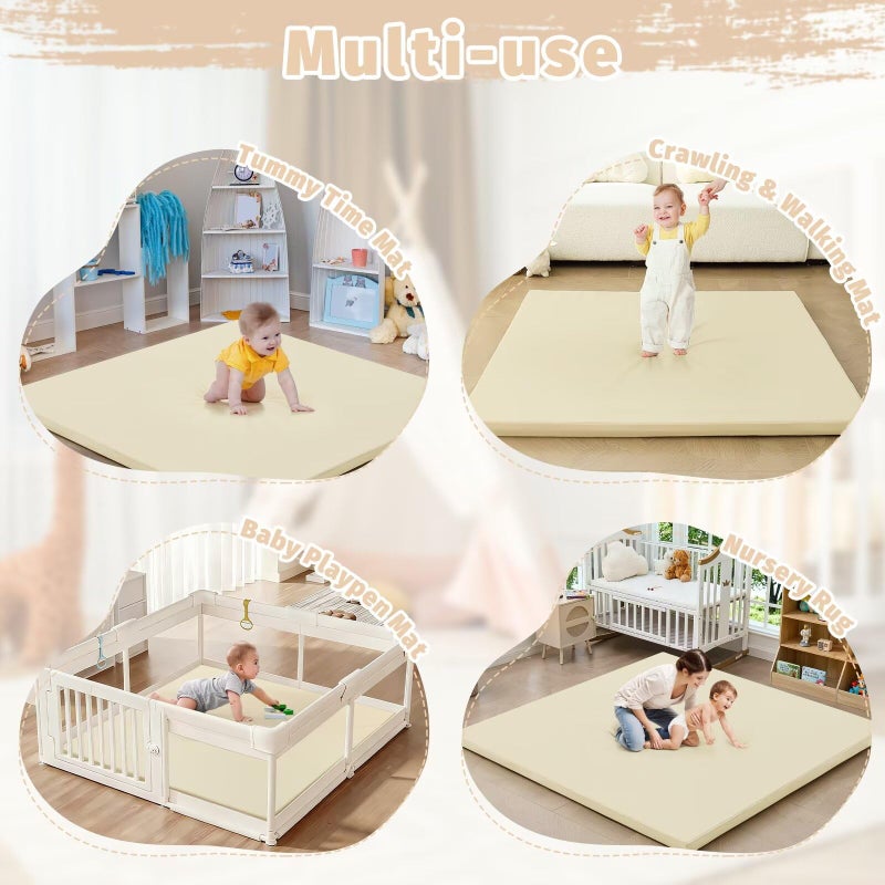 ILPEOD Waterproof Baby Play Mat for Floor 1.3"Thick Memory Foam 47*47 Cushion Playpen Playmat Tummy Time Crawling Mat Nursery Rug Pad Mattress Create Soft & Safe Area for Infants,Toddler,Kids,Beige - Image 2