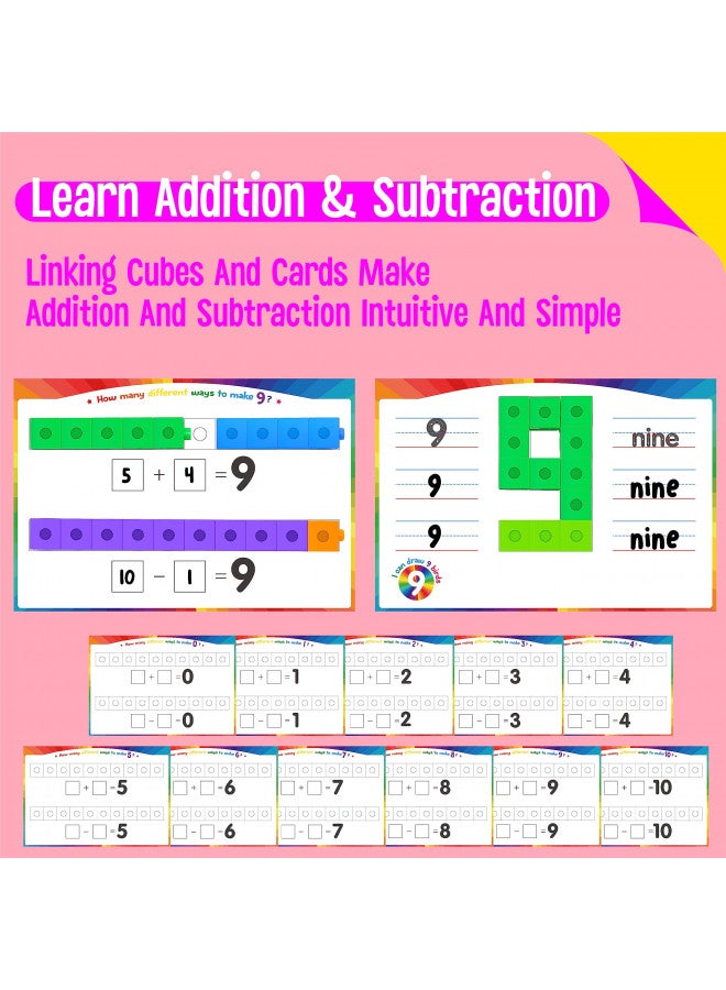 SpriteGru Math Linking Cubes, 100 Math Cube Manipulatives with 30 Learning Activities Number Counting Blocks Snap Linking Math Counters Fun & Educational Pre-K Counting Blocks for Preschool Kindergarten
