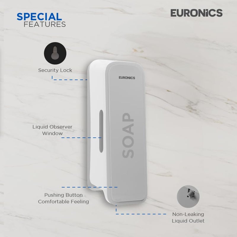 EURONICS Plastic 300 Ml Liquid Soap Dispenser For Bathroom Offices Wall Mounted Ea51 White - Image 2