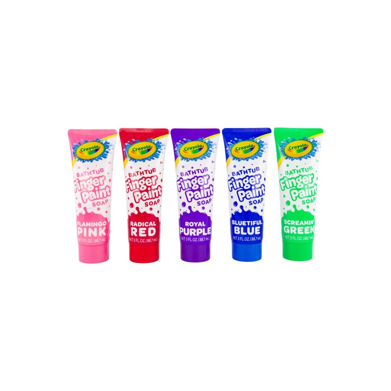 Crayola Bathtub Fingerpaint 5 Color Variety Pack, 3 Ounce Tubes (Bluetiful Blue, Screamin' Green, Radical Red, Flamingo Pink, Royal Purple) Color Your Bath Easily Washable Finger Paints - Image 1