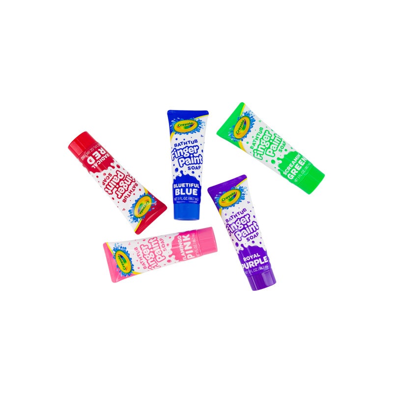 Crayola Bathtub Fingerpaint 5 Color Variety Pack, 3 Ounce Tubes (Bluetiful Blue, Screamin' Green, Radical Red, Flamingo Pink, Royal Purple) Color Your Bath Easily Washable Finger Paints - Image 2
