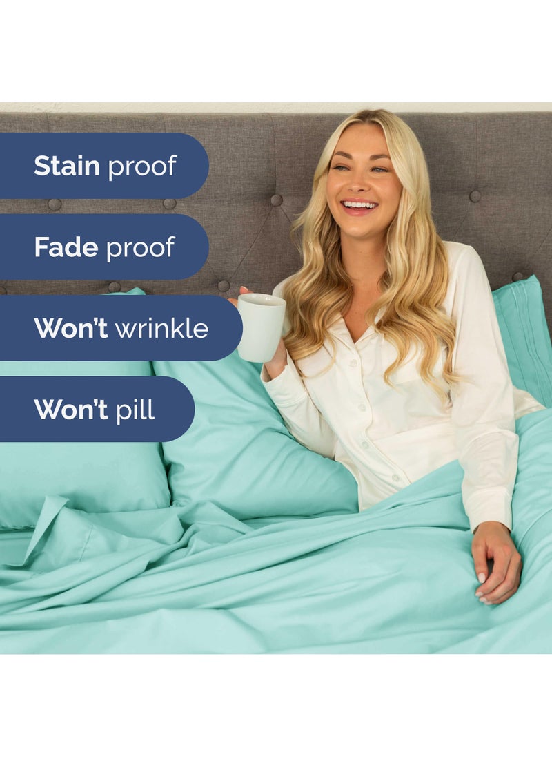 Extra Deep Twin Sheet Set - 4 Piece Breathable & Cooling Sheets - Hotel Luxury Bed Sheets Set - Easy & Secure Fit - Soft  Wrinkle Free & Comfy Sheets Set - Spa Blue Sheet Set with Extra Deep Pockets