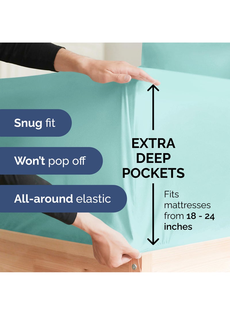 Extra Deep Twin Sheet Set - 4 Piece Breathable & Cooling Sheets - Hotel Luxury Bed Sheets Set - Easy & Secure Fit - Soft  Wrinkle Free & Comfy Sheets Set - Spa Blue Sheet Set with Extra Deep Pockets