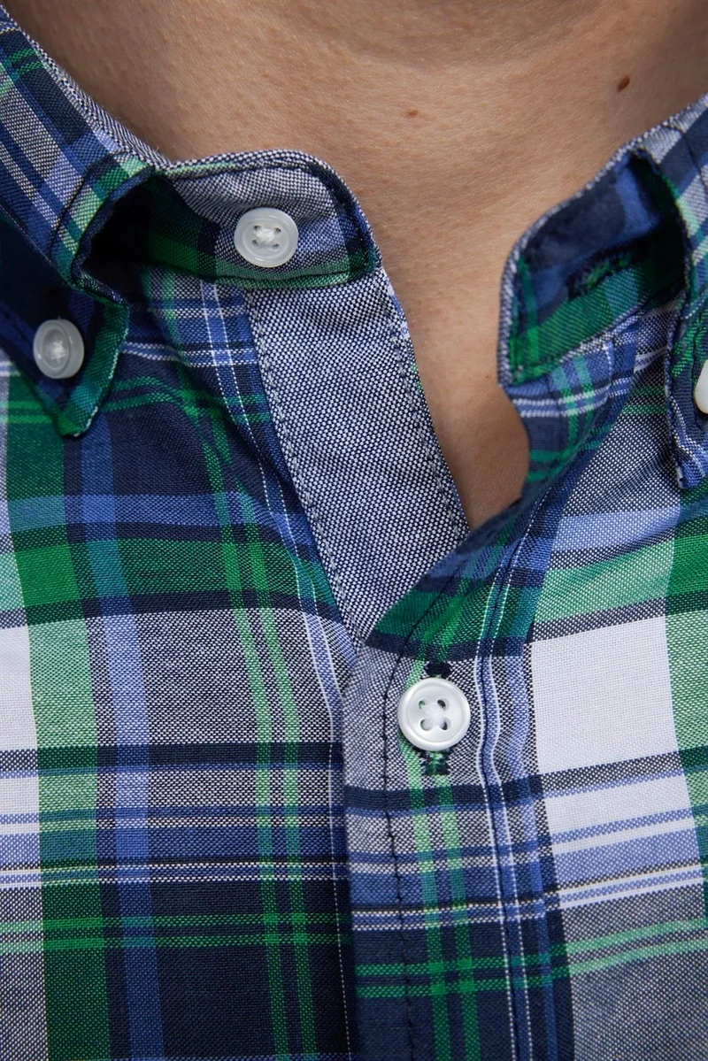 Tudors Slim Fit Long Sleeve Buttoned Collar Cotton Plaid Sports Men's Multicolored Shirt