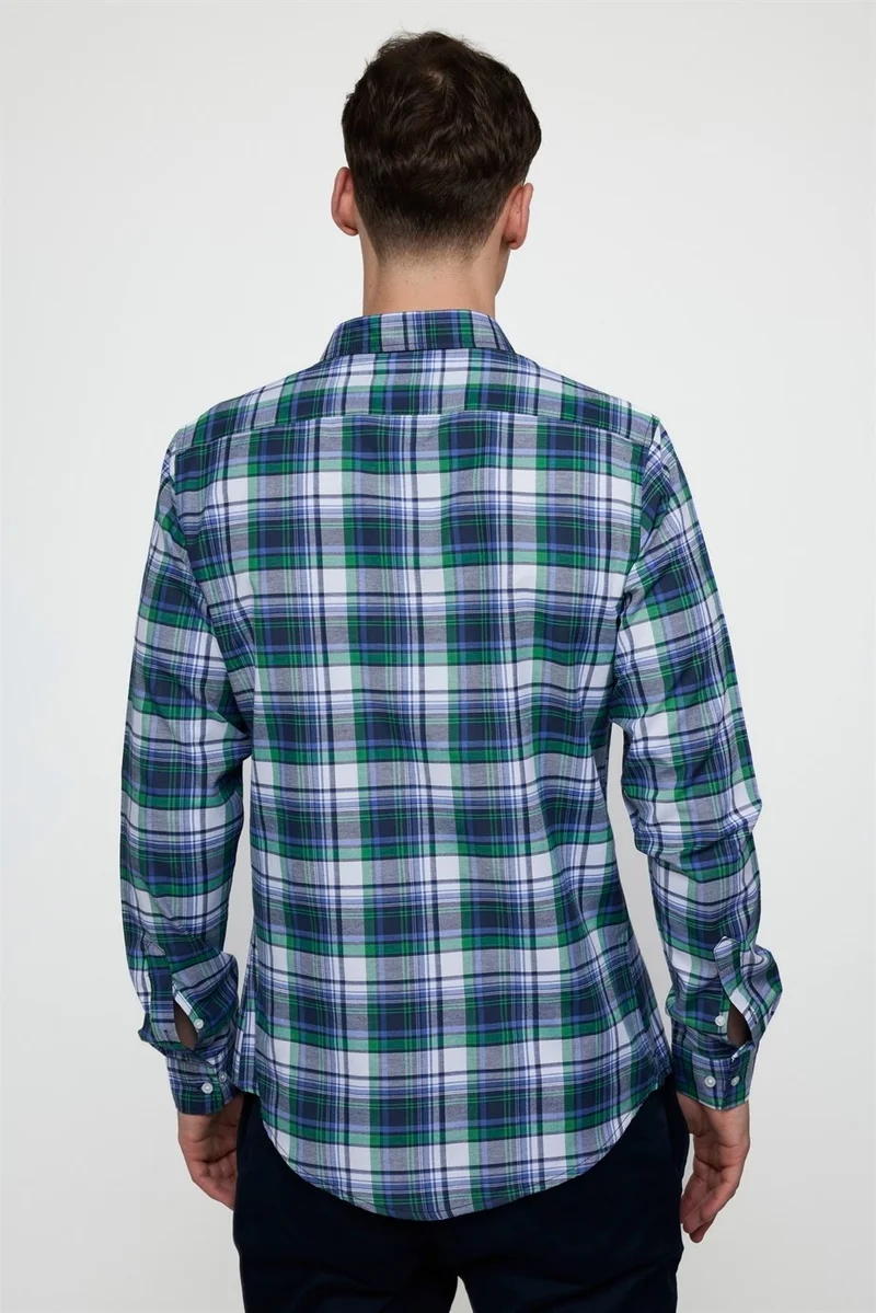 Tudors Slim Fit Long Sleeve Buttoned Collar Cotton Plaid Sports Men's Multicolored Shirt
