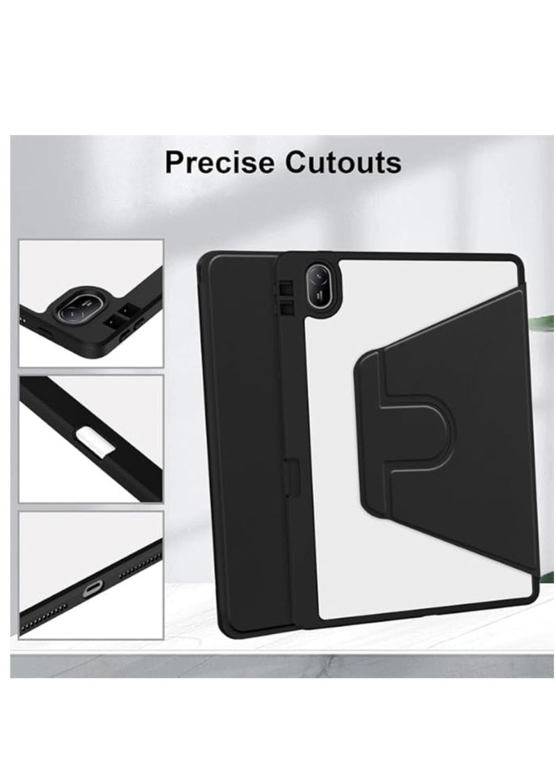Generic - Clear Case Compatible with Huawei MatePad SE 11 Inch 2024 Acrylic Transparent Rotating Protective Case Multi-View Stand with Pen Slot Auto Sleep/Wake (Black) - Image 1