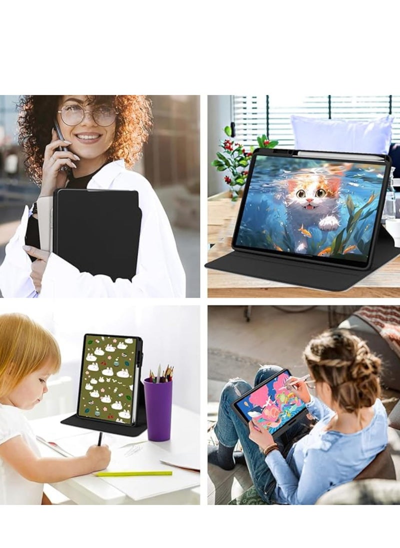 Generic - Clear Case Compatible with Huawei MatePad SE 11 Inch 2024 Acrylic Transparent Rotating Protective Case Multi-View Stand with Pen Slot Auto Sleep/Wake (Black) - Image 1