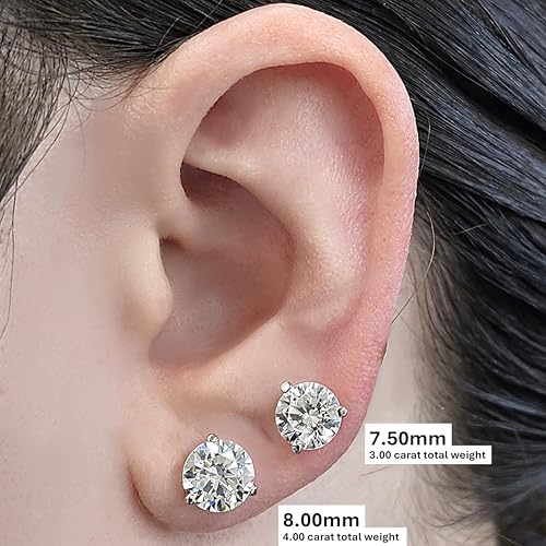 Central Diamond Center 14K Gold Post & Sterling Silver Made with Swarovski Zirconia 3 Prong Martini Stud Earrings- Yellow Gold Plated 8.00mm 4.00ctw - Image 3