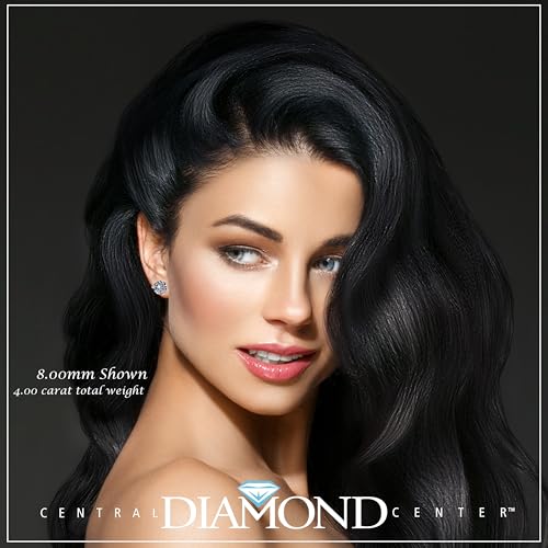 Central Diamond Center 14K Gold Post & Sterling Silver Made with Swarovski Zirconia 3 Prong Martini Stud Earrings- Yellow Gold Plated 8.00mm 4.00ctw - Image 4