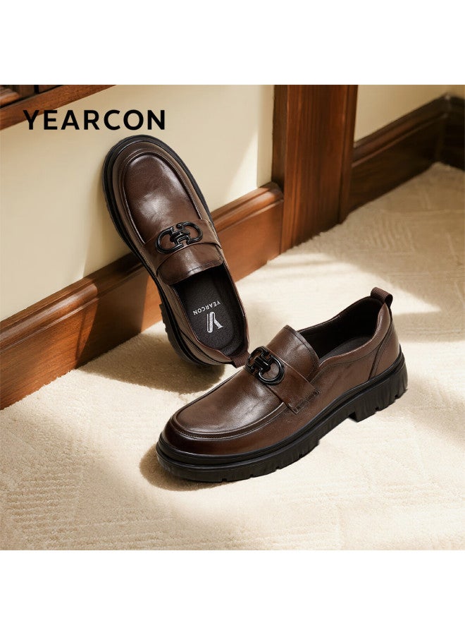 YEARCON Eierkang Men's Loafers Slip-on Business Casual Thick-soled Leather Shoes 97167w Brown Size 42 - Image 1