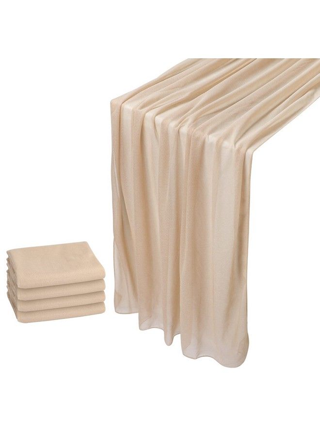 WELTRXE 4 Pack Champagne Chiffon Table Runner 30X120 Inches Romantic Sheer Wedding Table Runner Glitter Brown Tulle Fabric Party Table Decorations For Wedding Birthday Party Bridal & Baby Shower - Image 2