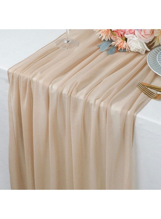 WELTRXE 4 Pack Champagne Chiffon Table Runner 30X120 Inches Romantic Sheer Wedding Table Runner Glitter Brown Tulle Fabric Party Table Decorations For Wedding Birthday Party Bridal & Baby Shower - Image 4