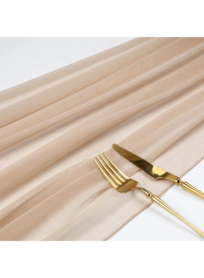 WELTRXE 4 Pack Champagne Chiffon Table Runner 30X120 Inches Romantic Sheer Wedding Table Runner Glitter Brown Tulle Fabric Party Table Decorations For Wedding Birthday Party Bridal & Baby Shower - Image 3