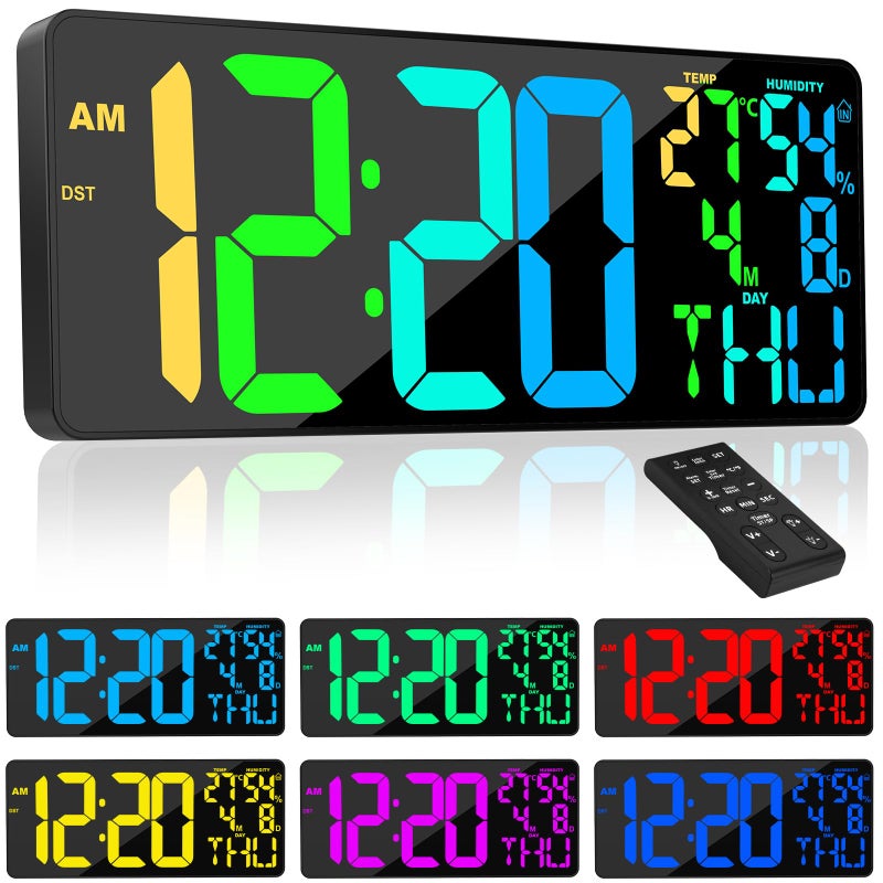Xflyee Oversized 18 Digital Wall Clock Large Display 11 RGB Color Changing Large Digital Wall Clock with Remote Date DST Temperature Auto Brightness Digital Alarm Clock for All Spaces Use
