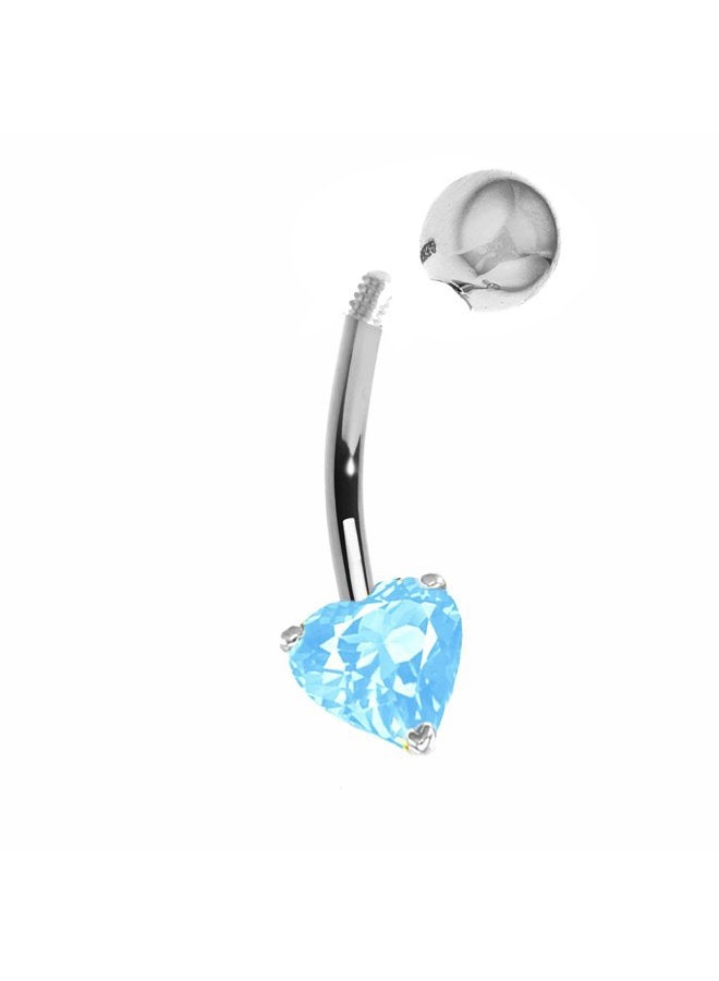 Ritastephens 14k Solid Gold Genuine Blue Topaz Heart Belly Button Navel Ring Body Art (Yellow or White), Blue Topaz White Gold, blue-topaz - Image 2