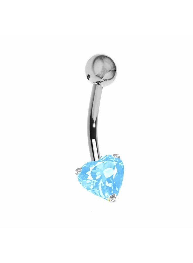Ritastephens 14k Solid Gold Genuine Blue Topaz Heart Belly Button Navel Ring Body Art (Yellow or White), Blue Topaz White Gold, blue-topaz - Image 1