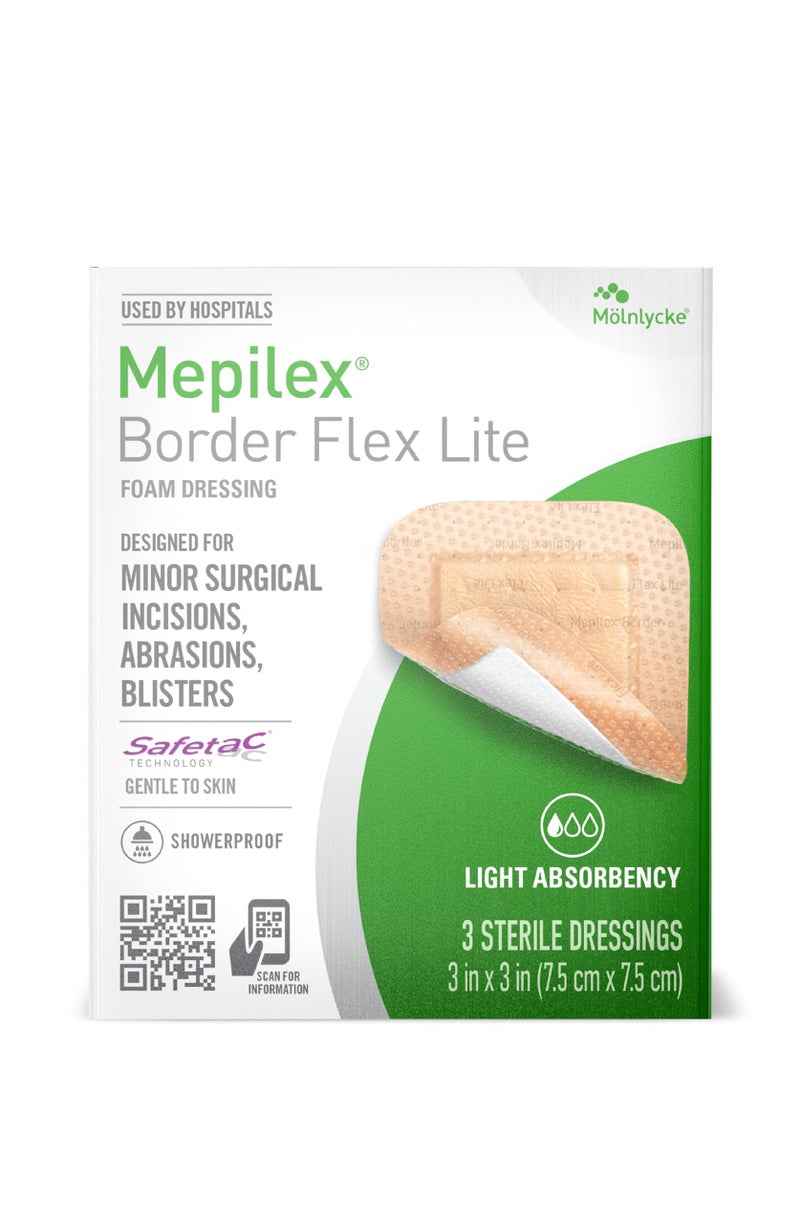 Mepilex Border Flex Lite 3 x 3 in (7.5x7.5 cm) Hospital Grade Dressings for Minor Surgical Incisions, Abrasions and Blisters for Up to Several Day Use - Image 1