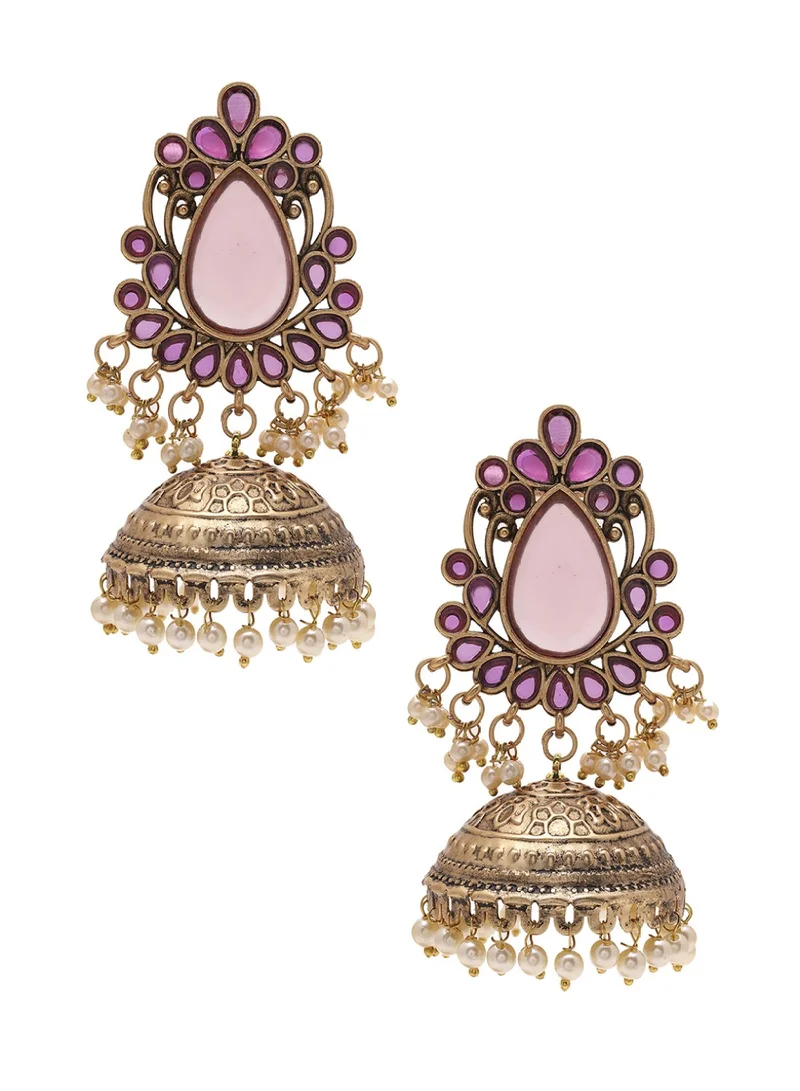 Priyaasi Stones Studded Beads Beaded Dome Shaped Jhumkas