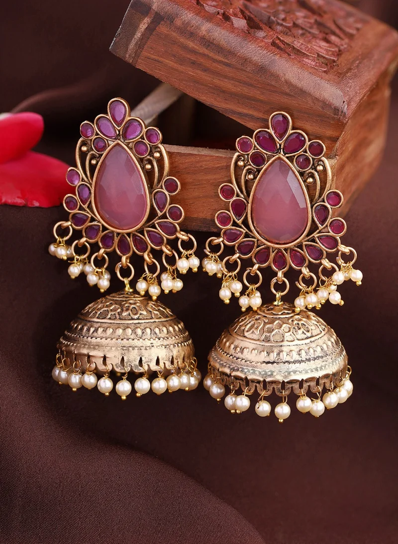 Priyaasi Stones Studded Beads Beaded Dome Shaped Jhumkas