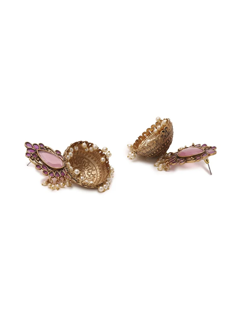 Priyaasi Stones Studded Beads Beaded Dome Shaped Jhumkas