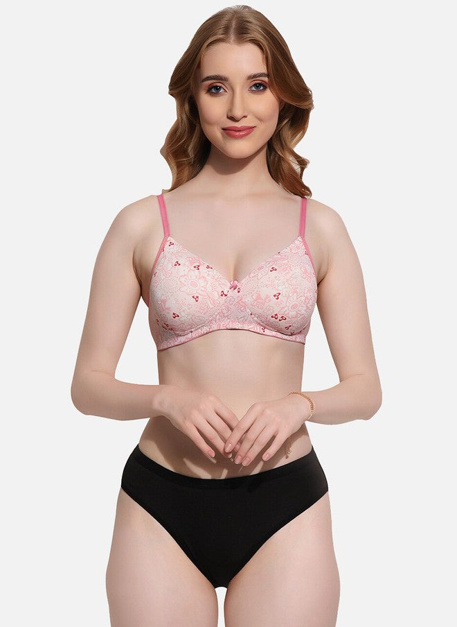 FIMS Printed Lightly Padded Lingerie Set in Pink and Black - Image 1