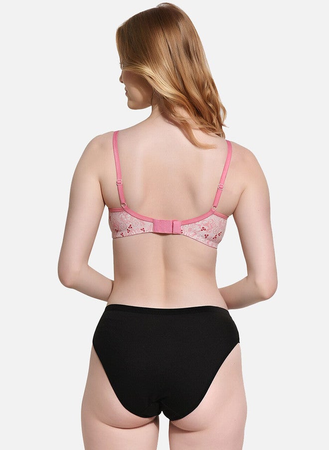 FIMS Printed Lightly Padded Lingerie Set in Pink and Black - Image 4