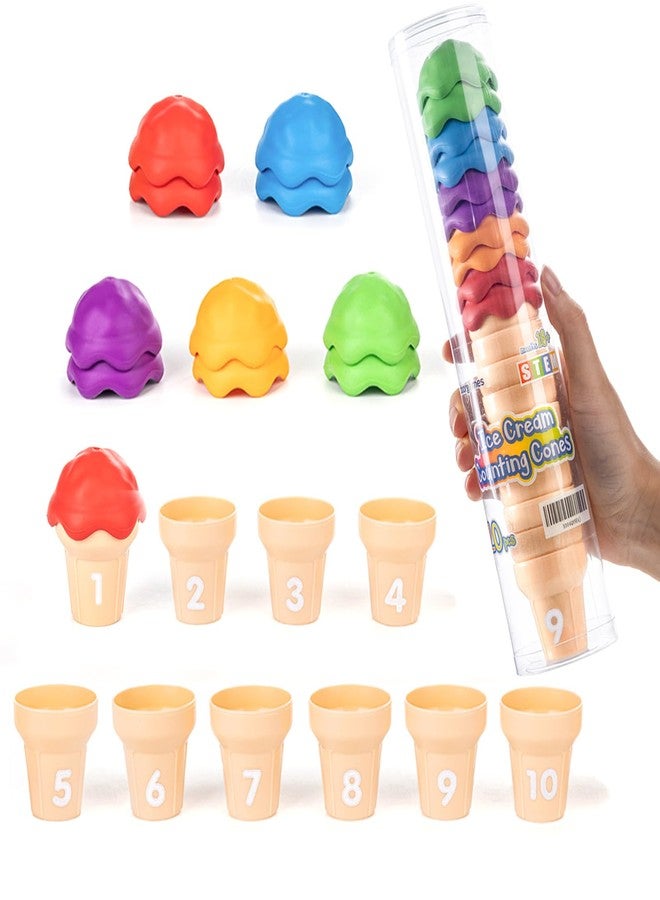 Odoorgames Number 1-10 Ice Cream Counting Cones - Educational Number Matching Learning Toy for Toddlers - Includes 10 Ice Cream Cones & 10 Stacking Scoops - Image 1
